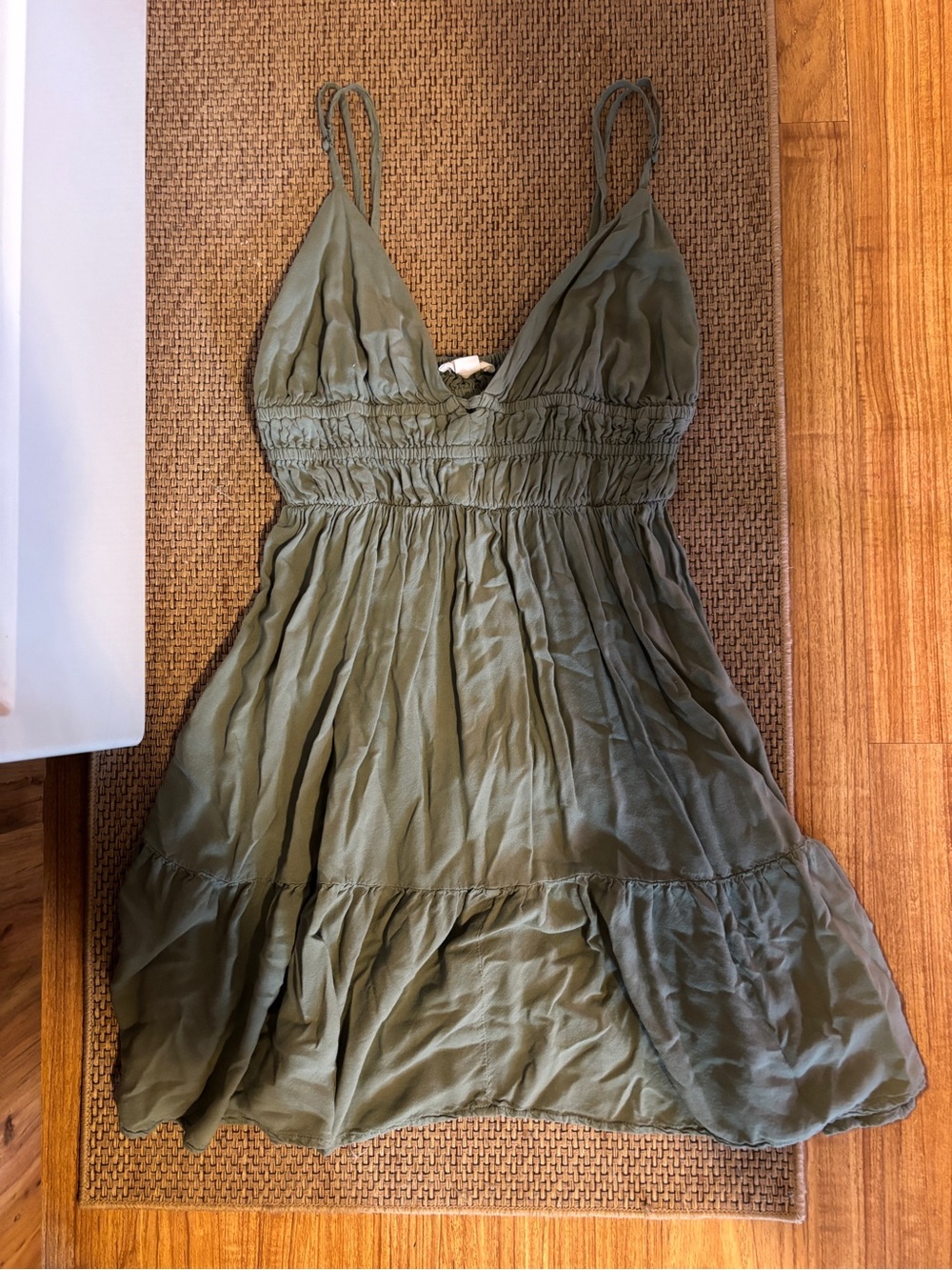Aeropostale Olive Green Spaghetti Strap Tiered Mini Dress